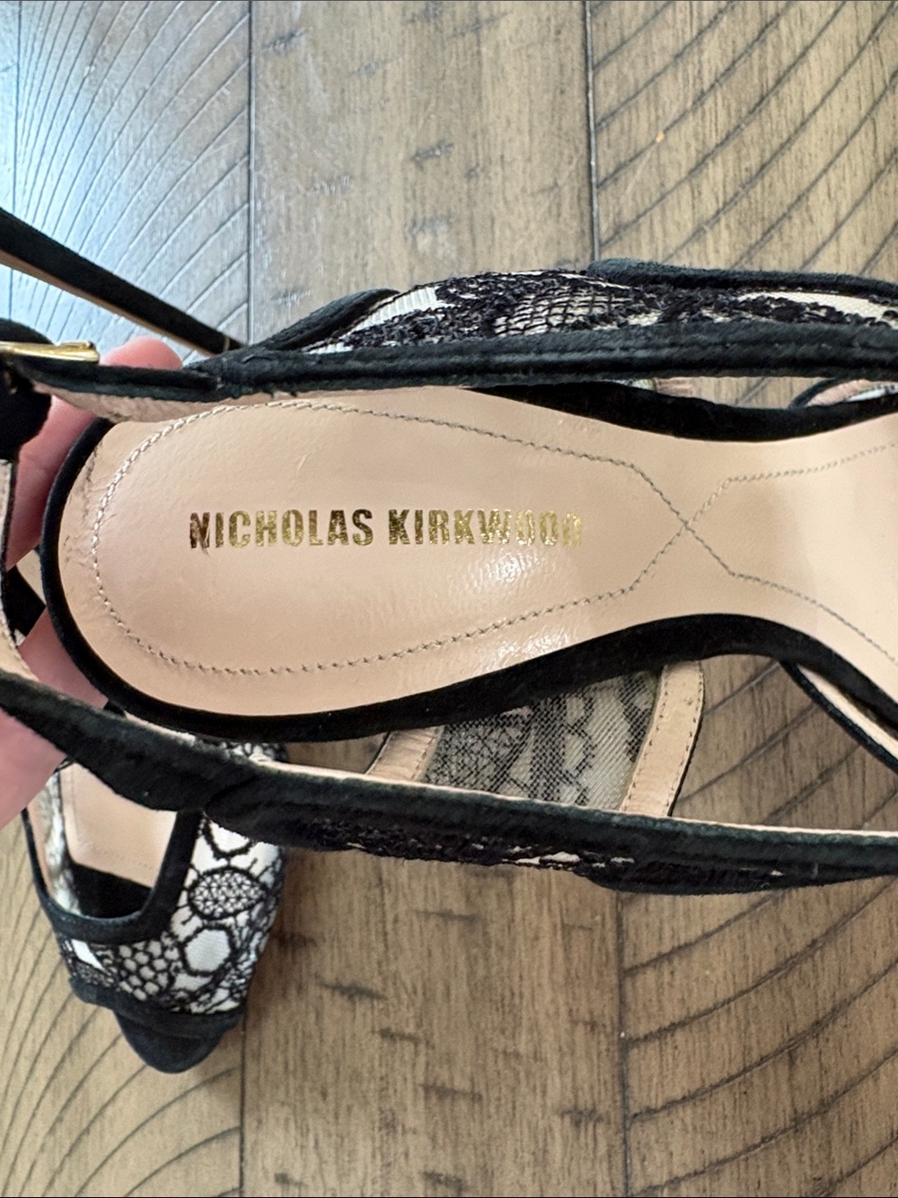 Nicholas Kirkwood Black Lace Peep-Toe Slingback Heels - Picture 2 of 6